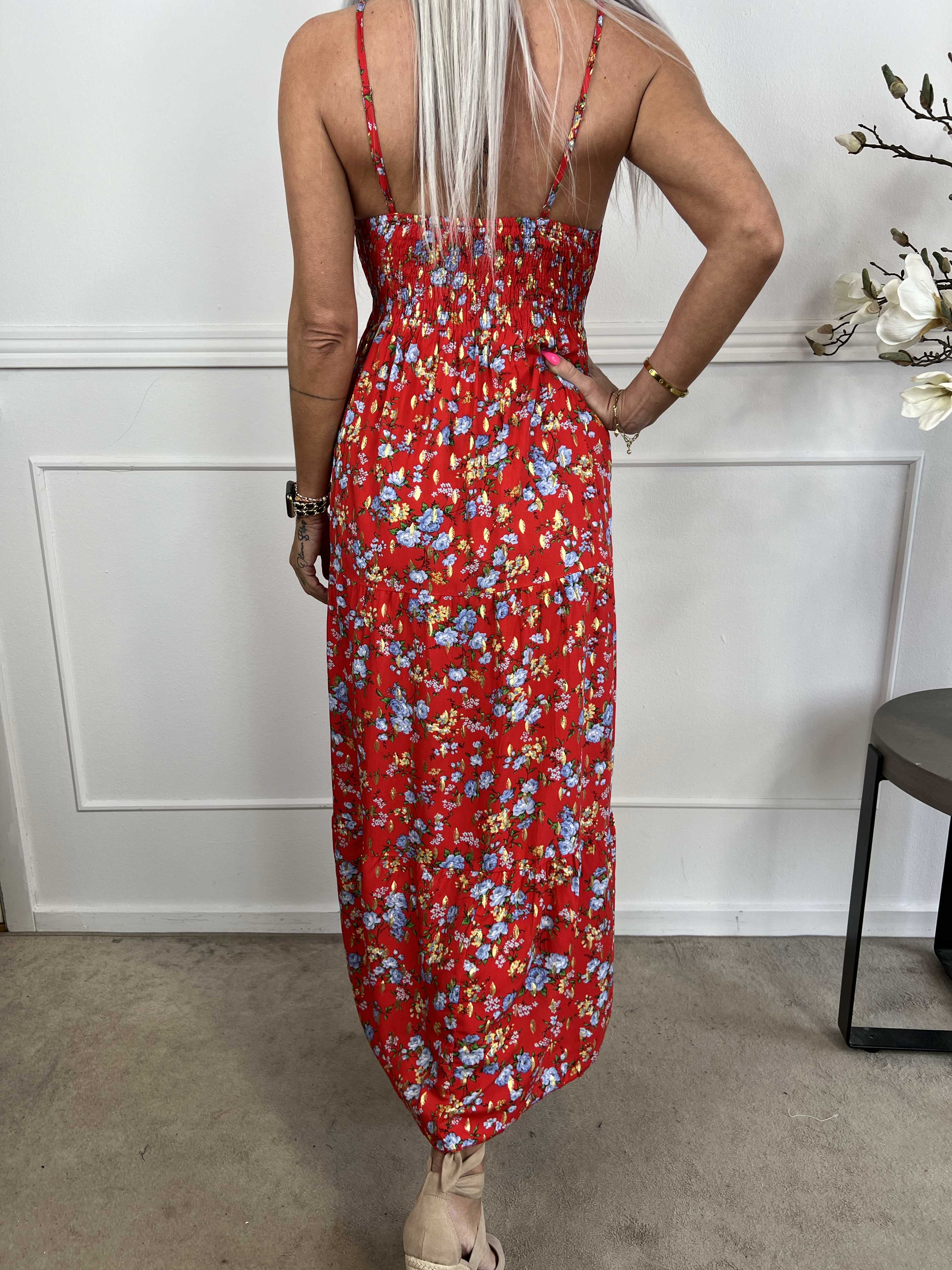 Lucie Rose - Viskose stropkjole med rosemotiver med v-udskæring